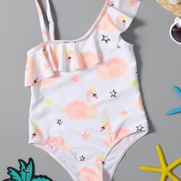 The Mom Store Sleeveless Flamingo Printed Swimsuit - White-picture-1