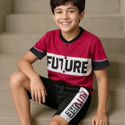 OLLINGTON ST. Cotton Knit Co-Ord Set of Half Sleeves Cut & Sew Shirt & Shorts - Multicolor-picture-23