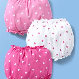 Doodle Poodle 100% Cotton Hearts Printed Bloomers Pack Of 3 - Pink White & Dark Pink image 1