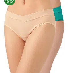 Inner Sense Organic Cotton Knit Pack Of 2 Solid V Band Detailed Plus Size Maternity Panties - Multi Colour-picture-11