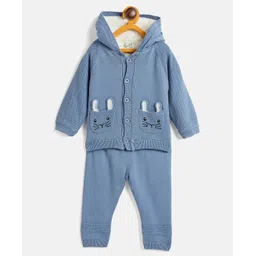 JWAAQ Cotton Knit Full Sleeves Cat Face Designed & Fur Detailed Sweater With Pant Set - Blue-picture-16