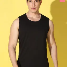 WOOSTRO Pack Of 2 Printed Super Combed Cotton Gym Vests VWS26(PLAIN BLACK)(MORE PEACH)-picture-16