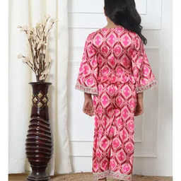 READIPRINT Full Sleeves Moroccan Designed & Lace Embellished Top With Coordinating Palazzo - Pink image 3