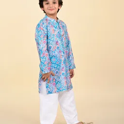 Babyhug Cambric Woven Full Sleeves Shapes Printed Kurta With Pyjama Set - Blue & White image 2