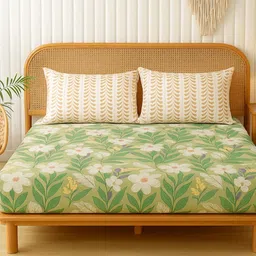 bsb home Green & Pink Floral Microfiber 144 TC Double Queen Bedsheet Set-2.28 m x 2.28 m-image-63