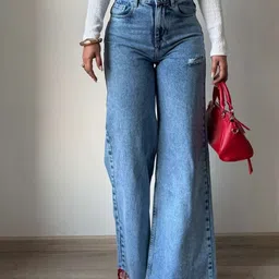 Off Duty India Women Wide Leg High-Rise Slash Knee Light Fade Jeans-picture-39