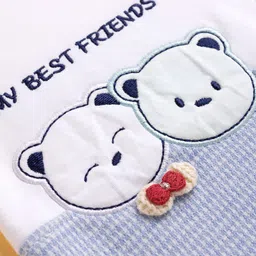 Mini Taurus Interlock Knit Full Sleeves Footed Romper With Animal Embroidery - Blue image 3