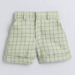 Jeet Ethnics Half Sleeves Solid Shirt With Grid Checked Shorts Bow & Suspender Set - Green image 5