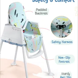 Babyhug Comfy High Chair with Printed Cushion-Turquoise image 4