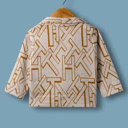 ToffyHouse 100% Cotton Woven Full Sleeves Alphabet Printed Blazer with T-Shirt & Trouser - Light Brown image 5