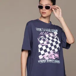 The Roadster Lifestyle Co. Women Printed Oversized Pure Cotton T-shirt-image-45