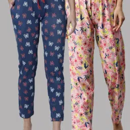 Kryptic Pink & Blue Printed Pure Cotton Elasticated Waist Band Regular Fit Pyjamas - Pack of 2-picture-11