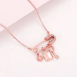 GIVA Love is Everywhere 92.5 Sterling Silver Locked in Love Rose Gold Necklace-picture-26