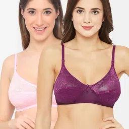 N-Gal Purple & Pink Lace Work Half Coverage Bras - Pack Of 2-picture-27