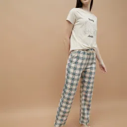 Ginger by Lifestyle Beige Cotton Regular Fit Checks Pyjamas image 5