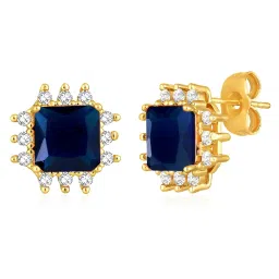 Peora Gold Plated CZ Blue Square Shape Pendant Chain Necklace & Stud Earrings Set image 5