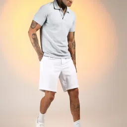 Campus Sutra Blue Regular Fit Self Pattern Polo T-Shirt image 5