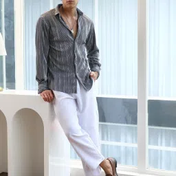 Campus Sutra Grey Regular Fit Texture Shirt image 5