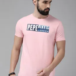 Pepe Jeans Men Pink Brand Logo Printed Pure Cotton Slim Fit T-shirt-picture-26