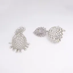 Fida Rhodium Plated American Diamond Jhumki Earrings image 5