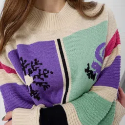 The Souled Store Multicolored Printed Sweater image 5