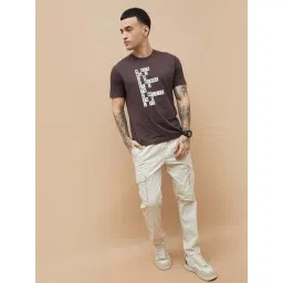 Fame Forever By Lifestyle Dark Mauve Cotton Regular Fit Printed T-Shirt image 4