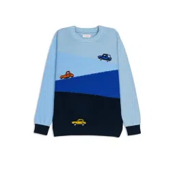 H by Hamleys Boys Blue Color Block Full Sleeves Sweater-picture-12