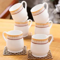 Clay Craft Printed White Ceramic Tea Cups- Set of 6 (200 ml each)-picture-20