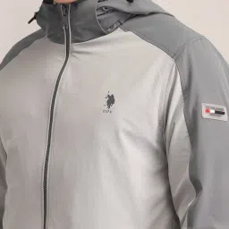 U.S. Polo Assn. Blue Regular Fit Colour Block Hooded Jacket image 5