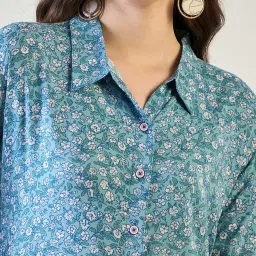 The Kaftan Company Blue Viscose Regular Fit Floral SleepwearRobes image 5