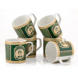 Clay Craft Printed Green Ceramic Tea Cups- Set of 6 (200 ml each) image 3