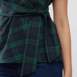 Fablestreet Green Cotton Checks Wrap Top image 5