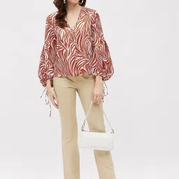 Kibo Brown Crepe Print Tops image 5