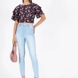 Kibo Black Crepe Print Tops image 5