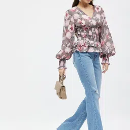 Kibo Grey Georgette Print Tops image 5