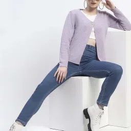 MADAME Purple Abstract Cardigan image 5