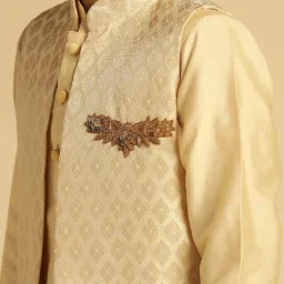 KISAH Boys Beige Woven Kurta Jacket Pyjama Set image 5