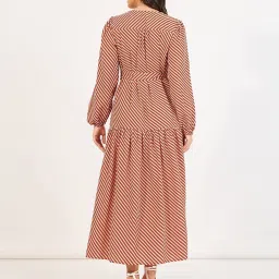 Styli Brown Polyester Flared Striped Dresses image 5