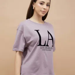 Fame Forever By Lifestyle Dusty Pink Cotton Regular Fit Printed T-Shirt-image-85