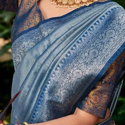 Saree Mall Blue Woven Saree With Unstitched Blouse image 5