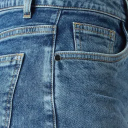 Globus Women Med Blue Stretchable Solid Mid-Rise Back Slit Midi Pencil Skirt image 5