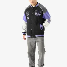 The Souled Store Black Cotton Loose Fit Black Panther : The King Varsity Printed Bomber Jackets image 5