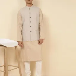 Fabindia Beige Cotton Regular Fit Woven Design Jacket-picture-16