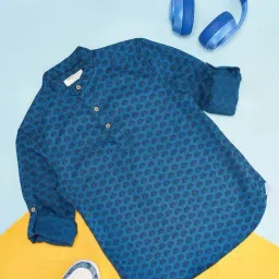 Pantaloons Junior Kids Teal Blue Cotton Printed Full Sleeves Shirt-picture-15