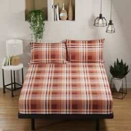 Bianca Checks Brown 144 TC Cotton Double Bedsheet with 2 Pillow Covers-picture-39