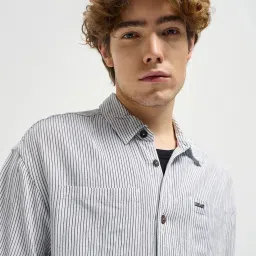 THE BEAR HOUSE White Rayon Regular fit Striped Shirts image 5