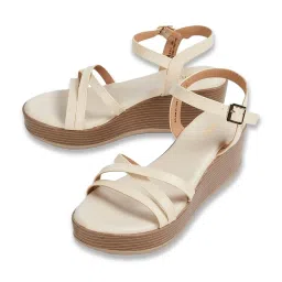 Ginger by Lifestyle Women's Beige Ankle Strap Wedges image 5