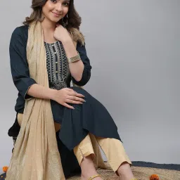 Aurelia Blue Regular Fit Solid Kurta image 5