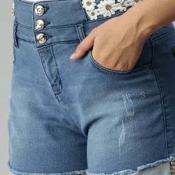 showoffff SHOWOFF Blue Plain Denim Shorts image 5