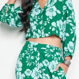Global Desi Green Floral Top With Pants image 5